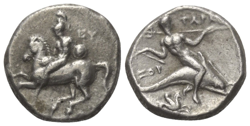 Kalabrien. Tarent.

 Didrachme oder Nomos (Silber). Ca. 281 - 272 v. Chr.
Vs:...