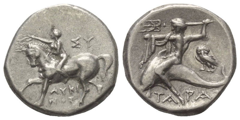 Kalabrien. Tarent.

 Didrachme oder Nomos (Silber). Ca. 272 - 240 v. Chr.
Vs:...