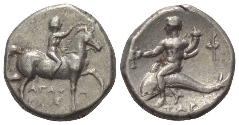 Kalabrien. Tarent.

 Didrachme oder Nomos (Silber). Ca. 272 - 240 v. Chr.
Vs:...