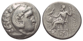 Königreich Makedonien. Alexander III. der Große (336 - 323 v. Chr.).

 Drachme (Silber). Ca. 301 - 297 v. Chr. Kolophon.
Vs: Kopf des jugendlichen ...