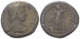Moesia Inferior. Nikopolis. Caracalla (197 - 217 n. Chr.).

 Bronze.
Vs: Büste des Caracalla mit Lorbeerkranz und Panzer rechts.
Rs: Dionysos mit ...