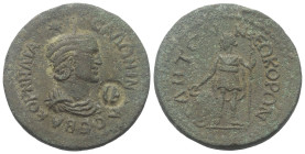 Pamphylien. Side. Salonina (gest. 268 n. Chr).

 Bronze.
Vs: Drapierte Büste mit Diadem rechts; runder Gegenstempel.
Rs: Apollon mit Phiale und Sz...
