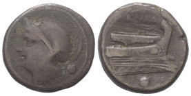 Anonyme Prägungen.

 Uncia. 217 - 215 v. Chr. Rom.
Vs: Kopf der Roma mit attischem Helm links.
Rs: ROMA. Schiffsprora rechts, darunter eine Kugel....