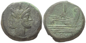 Anonyme Prägungen.

 As (Bronze). Nach 211 v. Chr. Rom.
Vs: Bärtiger, belorbeerter Doppelkopf des Janus, darüber Wertzahl I.
Rs. Prora rechts, dar...