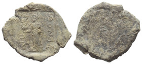 Tesserae. Römische Kaiserzeit.

 Bleitessera. Tomis (?).
Vs: Aphrodite mit Vogel auf ausgestreckter Hand nach links stehend; das Ganze in vertiefte...