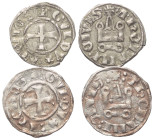 Achaia - Fürstentum. Guy II. de La Roche (1287 - 1308).

 Denar (Silber).
Lot (2 Stück):
Vs: + GVI DVX ATENES. Kreuz.
Rs: + ThEBANI CIVIS. Stilis...