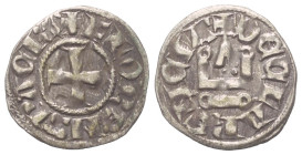 Achaia - Fürstentum. Florent (1289 - 1297).

 Denar (Silber).
Vs: + FLORENS P ACh. Kreuz.
Rs: + DE CLARENCIA. Stilisiertes Kastell.

19 mm. 0,81...