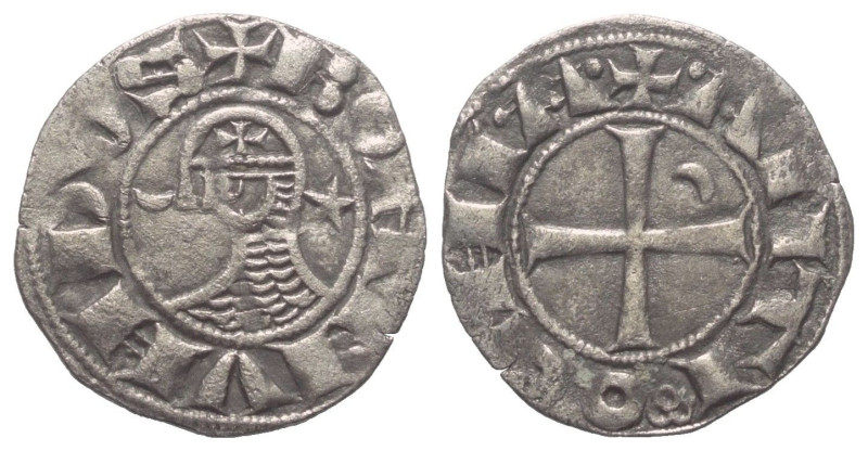 Antiochia - Fürstentum. Bohemund III. (1163 - 1201).

 Denar (Silber).
Vs: He...