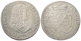 Oettingen-Oettingen - Fürstentum. Albert Ernst (1634 - 1683).

 Gulden zu 30 Kreuzer (Silber). 1676.
Vs: Büste mit Allongeperücke nach rechts.
Rs:...
