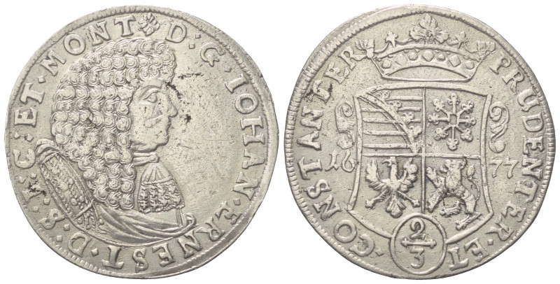 Sachsen-Neuweimar. Johann Ernst (1662 - 1683).

 2/3 Taler (Silber). 1677.
Vs...