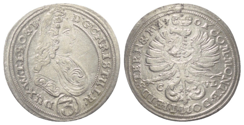 Württemberg-Öls. Christian Ulrich I. (1697 - 1704).

 3 Kreuzer (Silber). 1701...