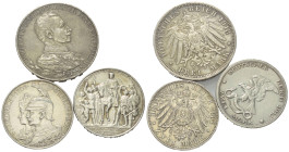 Deutschland - Lots.


Deutschland nach 1871. Kaiserreich.
Preussen. Wilhelm II. (1888 - 1918).

Lot (3 Stück, Silber):
2 Mark 1901 und 1913; 3 ...