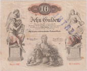 10 Gulden 1858, stamps on the back WERTHLOS + ECHT + Druckerei für Werthpapiere der ÖU Bank + signature, Pick A85
VF/VG