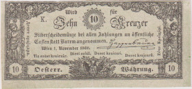 10 krejcar 1860, Coin Note, Pick A95
XF