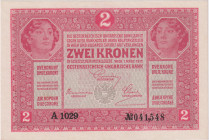 2 Koruna 1917, series A, BKK RU3a, Pick 21, Hej RU16a
UNC