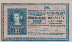 25 Koruna 1918, series 3121, MRR issue, small serial number, BKK RU12, Pick 21, Hej RU17MRRa
aUNC