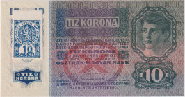 10 Koruna 1915, imperforate stamp 1919, series 1199, BKK 1a, Hej 1a
UNC