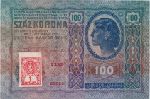 100 Koruna 1912, imperforate stamp 1919, series 2382, BKK 5a, Hej 5a
UNC