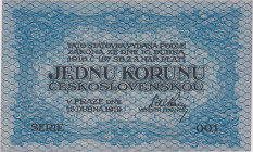 1 Koruna 1919, the first series 001(!), blue color, BKK 7, Hej 7
aUNC