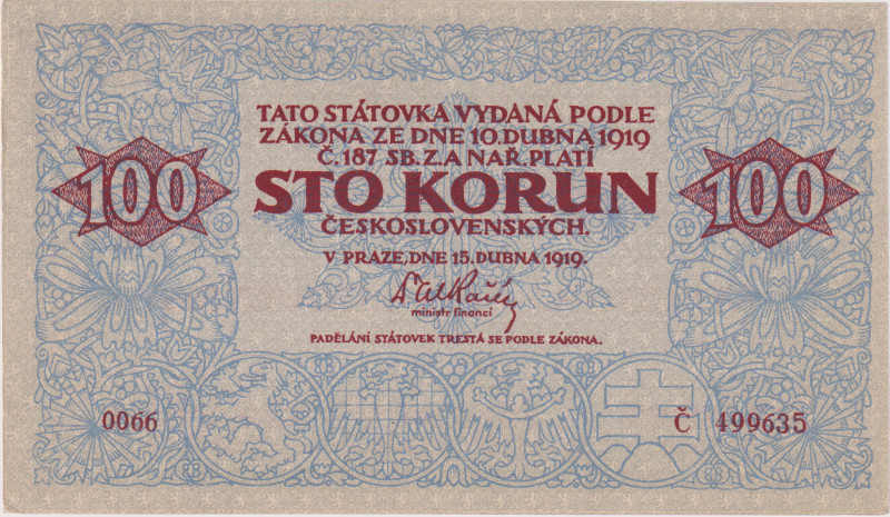 100 Koruna 1919, series 0066, forgery type 7 - Meszáros, BKK 12, Hej 12P7
aUNC