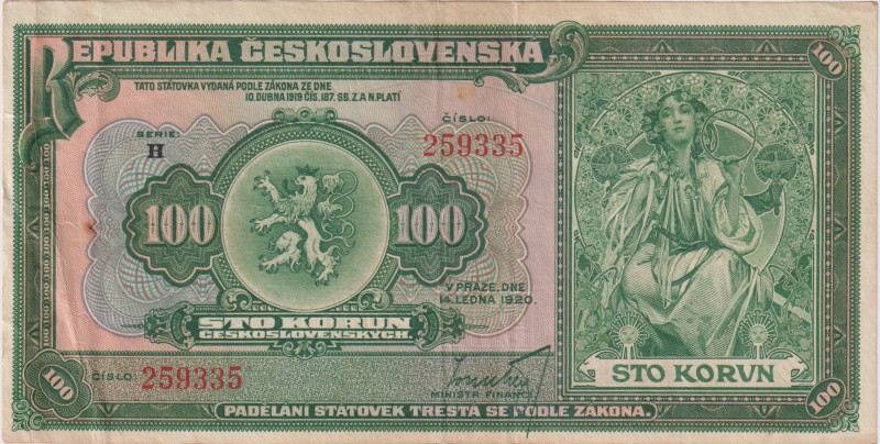 100 Koruna 1920, series H, BKK 16a, Hej 16a
VF