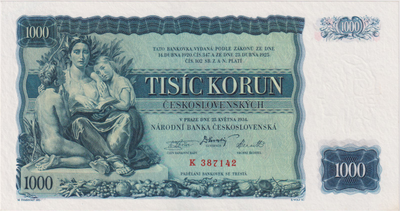 1000 Koruna 1934, series K, BKK 27, Hej 27
UNC