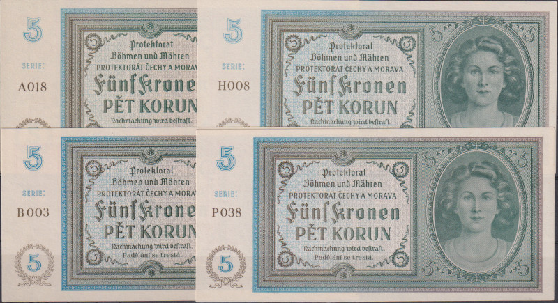 5 Koruna ND(1940), series A, B, H a P, 4 pcs, BKK 31, Hej 31acd
UNC