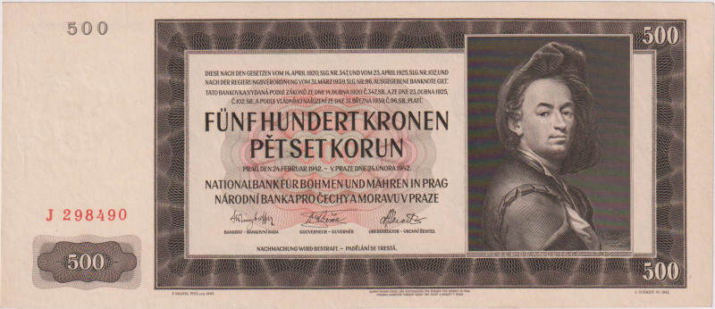 500 Koruna 1942, I.issue, series J, BKK 35, Hej 35
aUNC