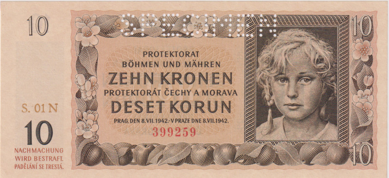 10 Koruna 1942, the first series 01 N(!), SPECIMEN, BKK 37b, Hej 37b1
UNC