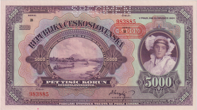 5000 Koruna 1920, overprint 1943, series B, BKK N3, Hej N1
UNC