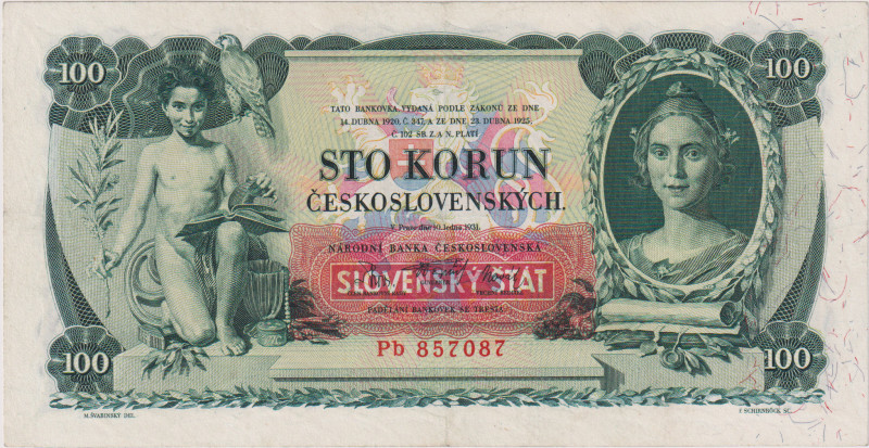 100 Koruna 1931, overprint 1939, series Pb, BKK 43b, Hej 43b1
VF