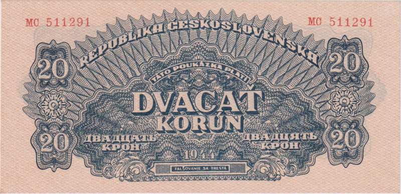 20 Koruna 1944, series MC, BKK 58a, Hej 58a
UNC