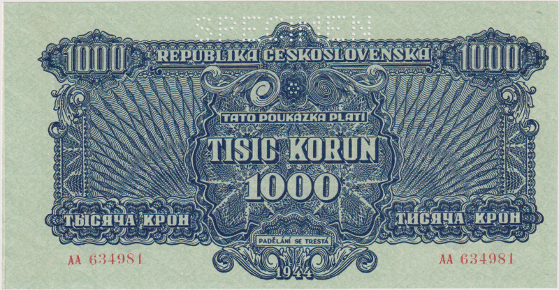 1000 Koruna 1944, series AA, ERROR - white stripe on the left, BKK 61, Hej 61
U...