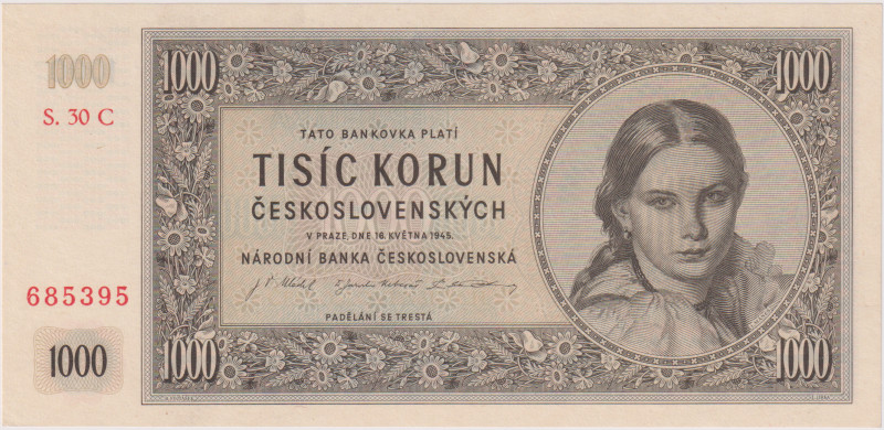 1000 Koruna 1945, the last series 30 C(!), BKK 78c1, Hej 79a
UNC