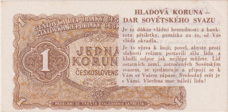 1 Koruna 1953, Hladová Koruna, political propaganda, k BKK 86, Hej 89
aUNC