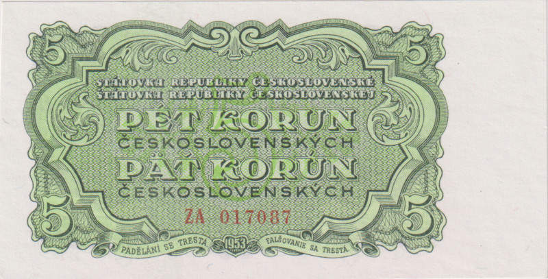 5 Koruna 1953, series ZA, replacement series, Goznak Moskva, BKK 88a2, Hej 91a2...