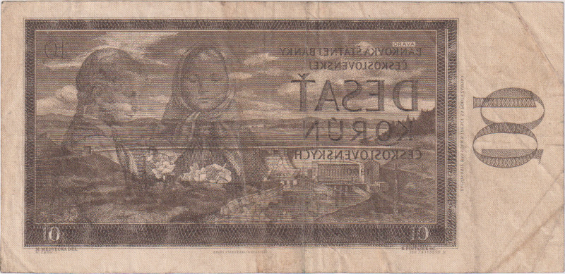 10 Koruna 1960, series J 62, ERROR - imprint of the entire intaglio operation on...