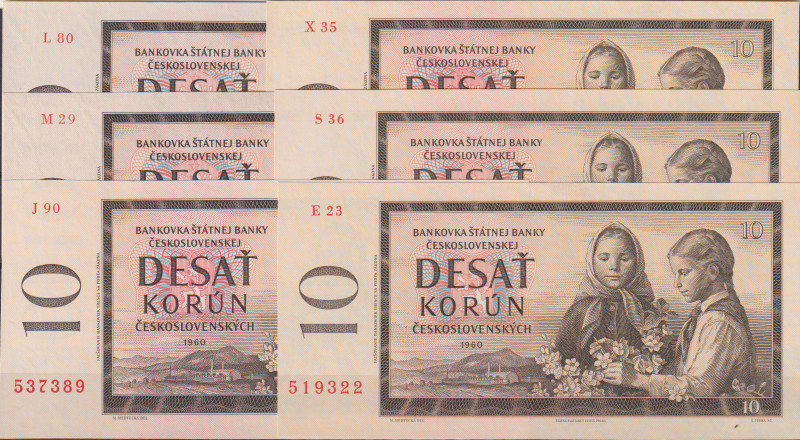 10 Koruna 1960, series L, M, J, X, S, E, 6 pcs, BKK 94bc, Hej 97bc
UNC