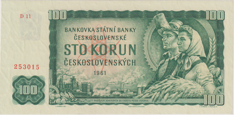 100 Koruna 1961, series D 11, BKK 98a2, Hej 101b1
UNC