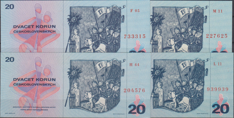 20 Koruna 1970, series F, H, L, M, 4 pcs, BKK 100, Hej 104
UNC