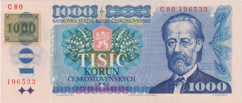 1000 Koruna 1985, stamp 1993, adhesive stamp, series C 80, BKK CZ3a, Hej CZ6b
U...