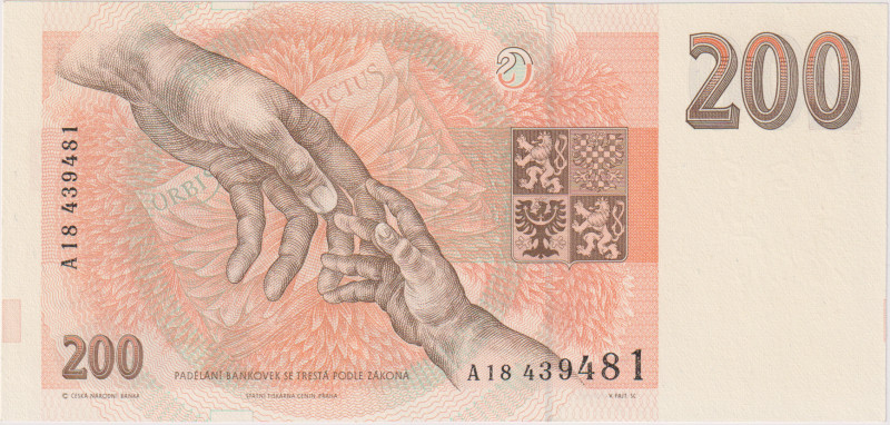 200 Koruna 1993, strip Kčs, yellow paper on reverse, series A 18, BKK CZ6a, Hej ...