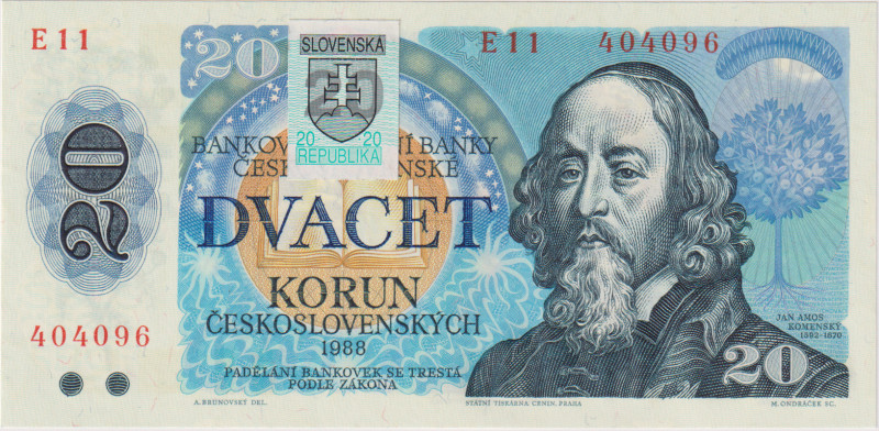 20 Koruna 1988, stamp 1993, series E 11, BKK SK1, Hej SK1
UNC