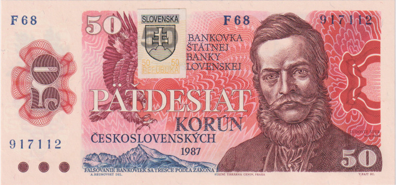 50 Koruna 1987, stamp 1993, series F 68, BKK SK2a, Hej SK2b
UNC