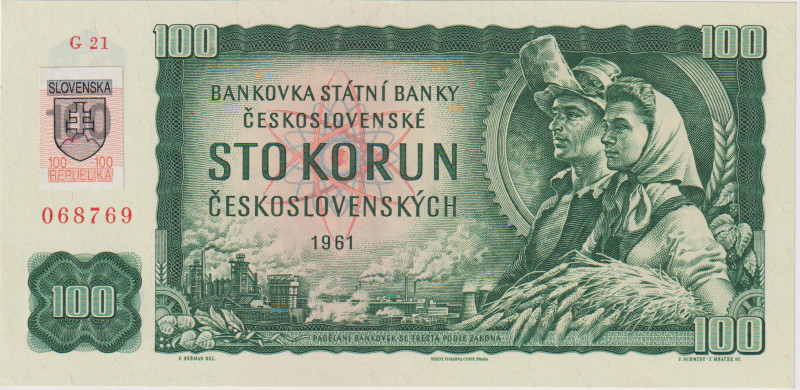 100 Koruna 1961, stamp 1993, series G 21, BKK SK3Aa, Hej SK4a
UNC