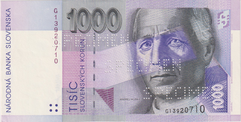 1000 Koruna 1993, series G, 3x perforation SPECIMEN, BKK SK10a, Hej SK11V2
aUNC