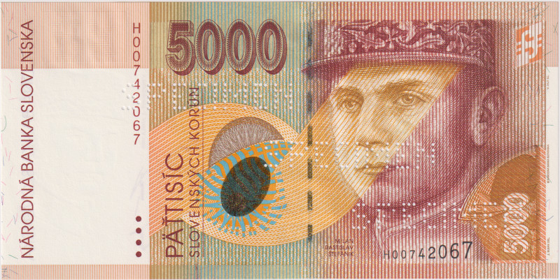 5000 Koruna 1995, series H, 3x perforation SPECIMEN, BKK SK11a, Hej SK12V2
UNC