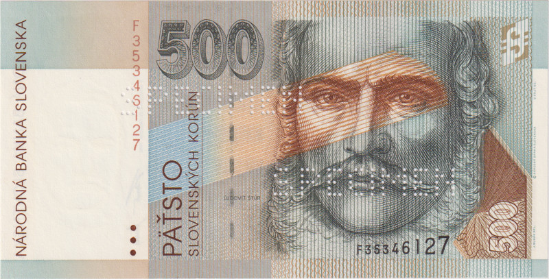 500 Koruna 1996, series F, 2x perforation SPECIMEN, BKK SK17, Hej SK18V2
UNC