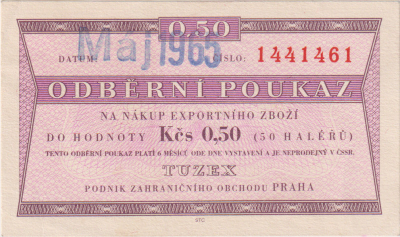 50 haléřů Maj 1965, 7mi místný číslovač, bez průsvitky, KŠK 33 V/1
aUNC...