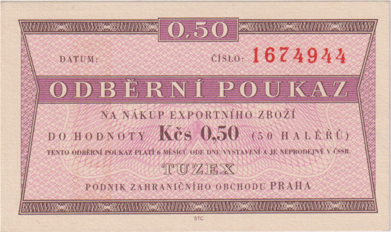 50 haléřů ND(1965), 7mi místný číslovač, bez průsvitky, KŠK 33 V/1
aUNC...